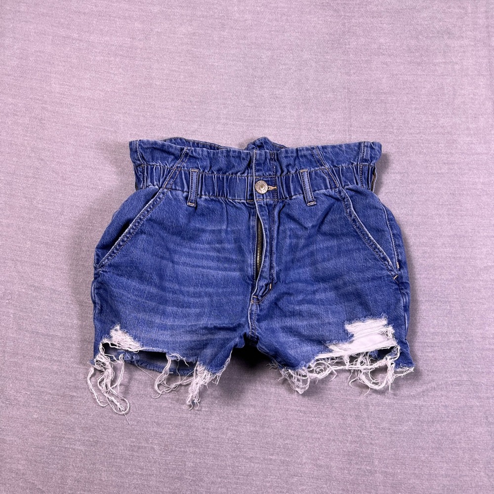 American Eagle Mom Short Paperbag High‎ Rise Denim Shorts Women 6 Blue Cotton